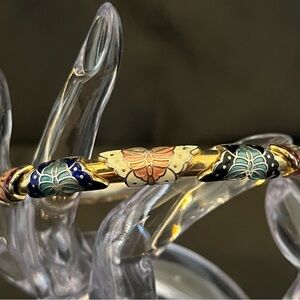 Vintage Gold and Multicolor Butterfly Cloisonne Bracelet